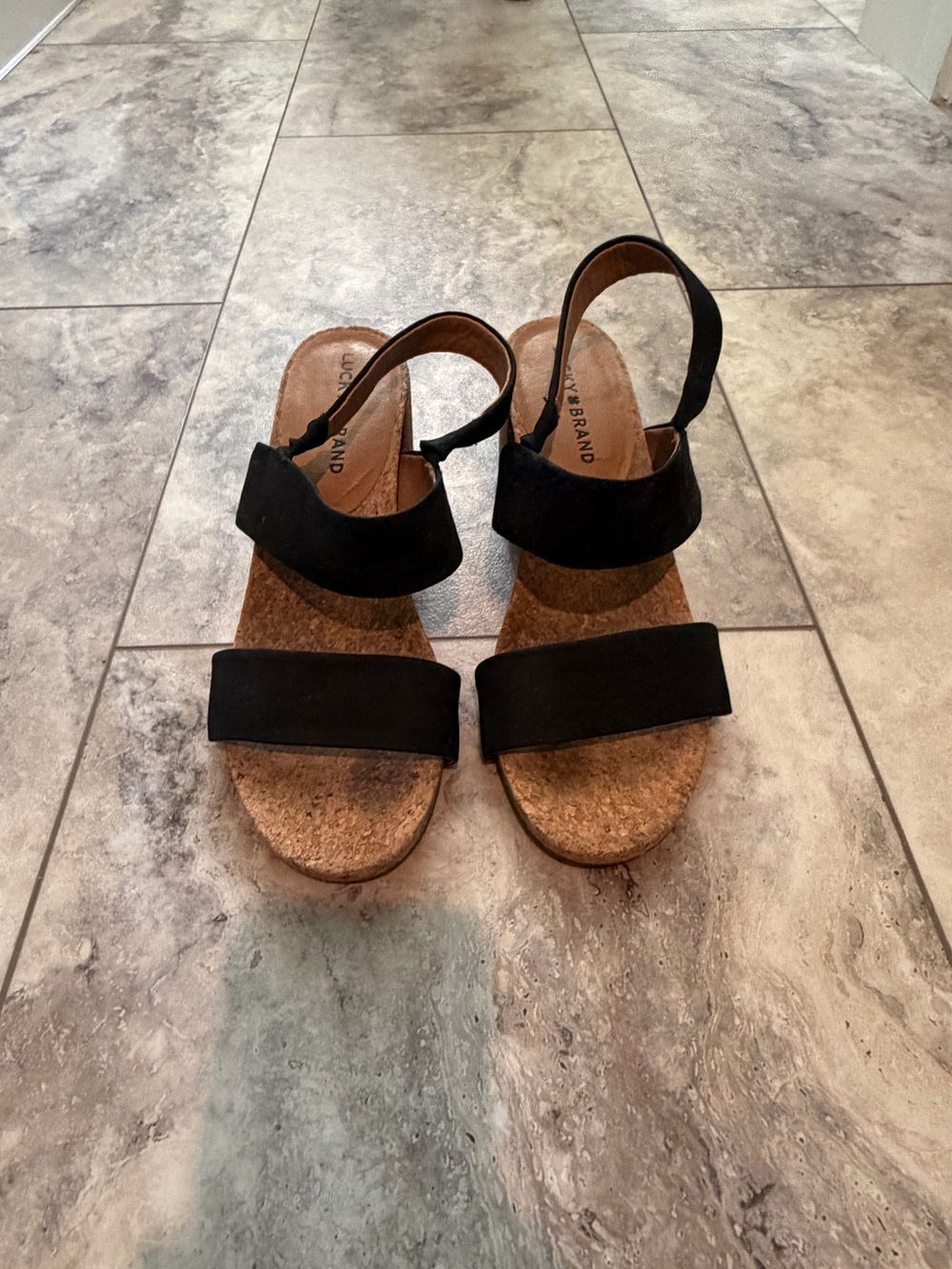 Lucky Brand Black Cork Footbed Slingback Sandals